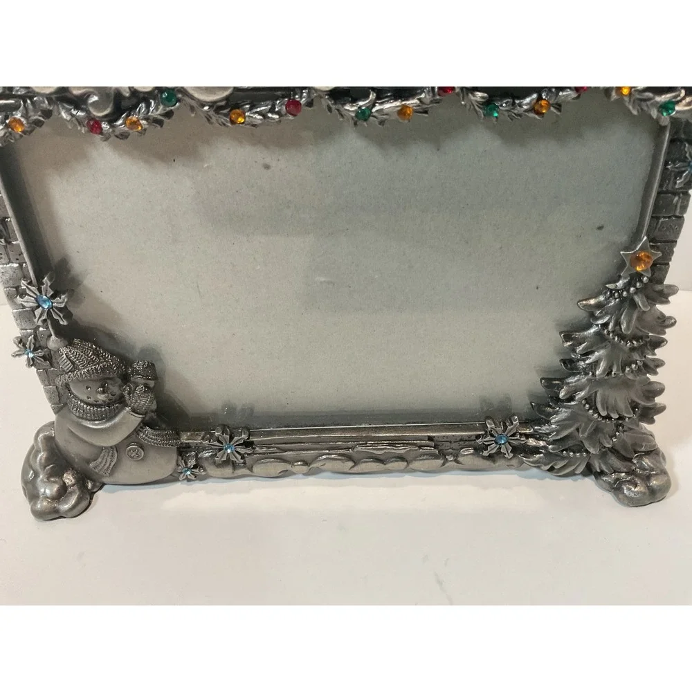 4X6 Metal Footed Christmas‎ Snowman Tree Chimney Photo Frame Tabletop Decor